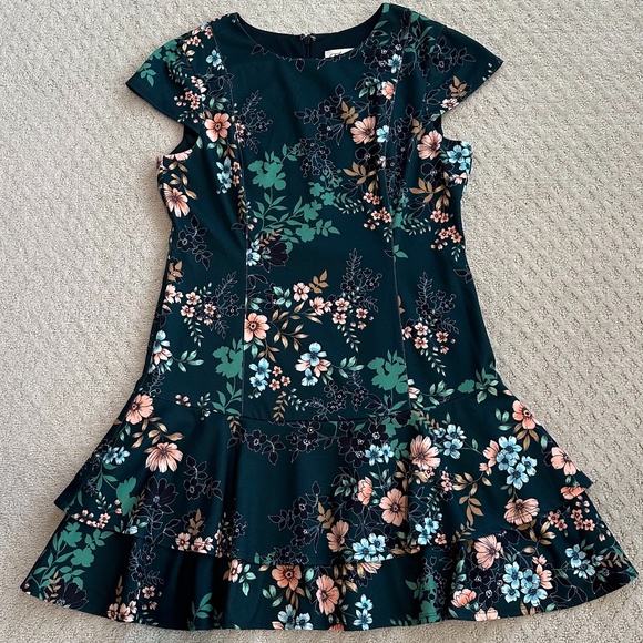 Eliza J Emerald Green Floral Fit-And-Flare Mini Dress Size 14 Party Feminine - Picture 4 of 15